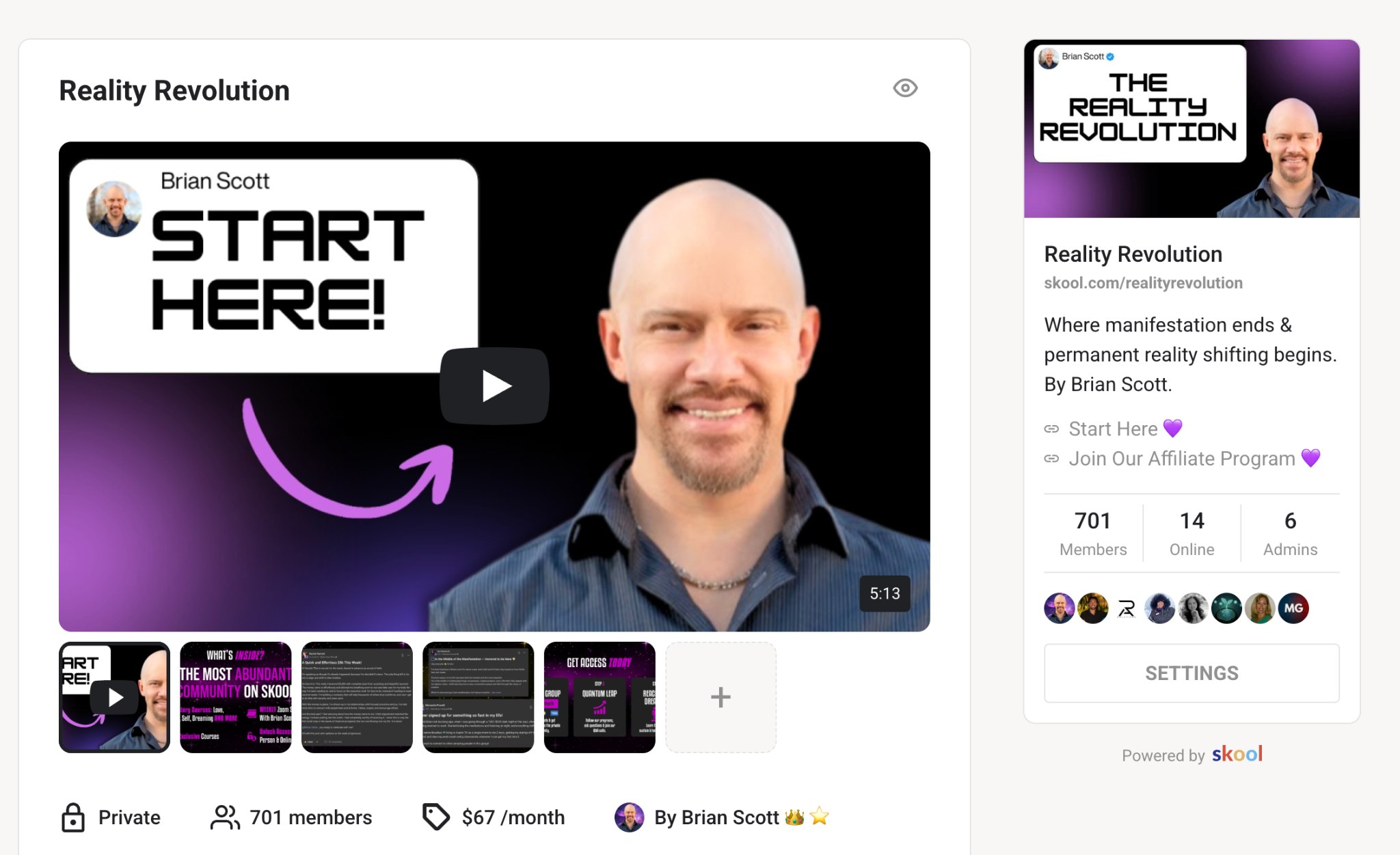 Reality Revolution community page on Skool