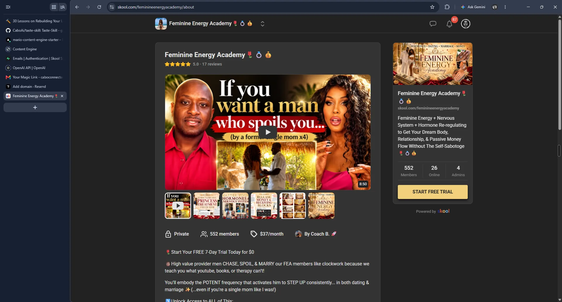 The Feminine Energy Academy community About page on Skool